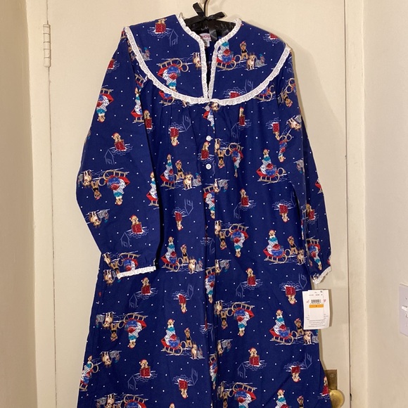 NWT Lanz of Salzburg lace long flannel cotton nightgown christmas holiday print - Picture 16 of 17